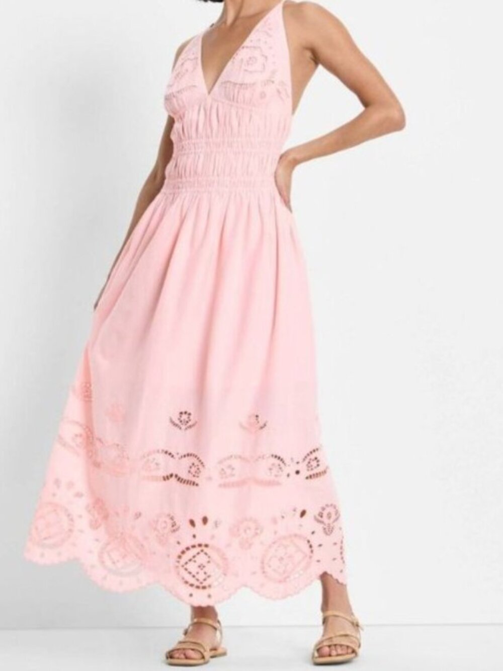 Future Collective Blush Pink Eyelet Maxi Dress with V-Neck NWT Small